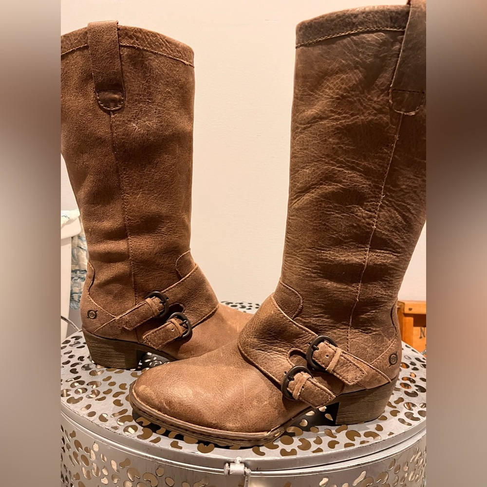 Born Magda Tall Distressed Buckle Riding Boots size 9 1/2